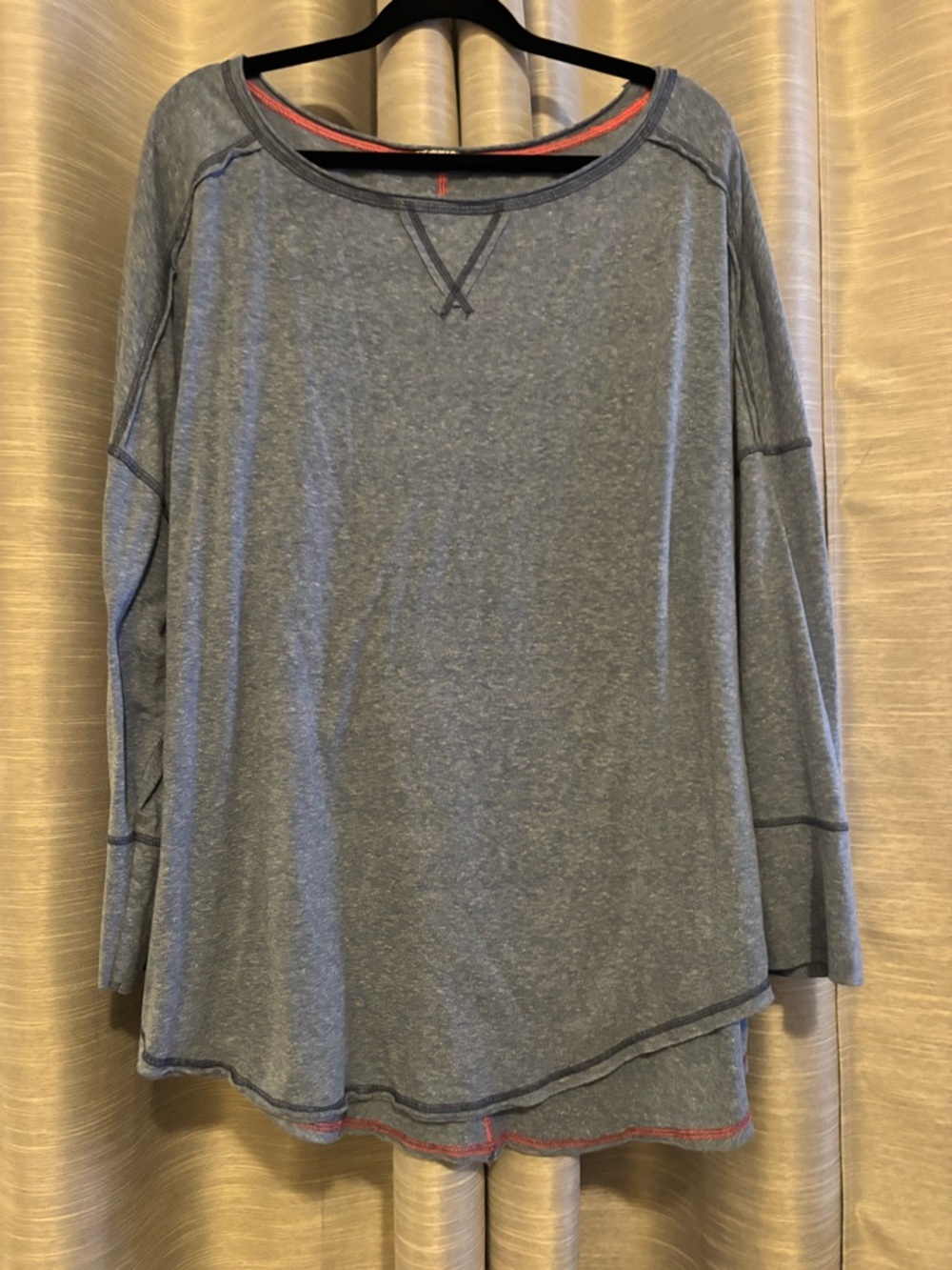 Free People Intimately Women's Long Sleeve OversizedTee Top Heathered Blue Med